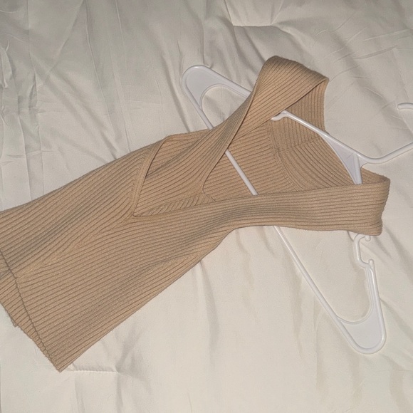 Tan Ribbed Knit Halter Top - Picture 2 of 3